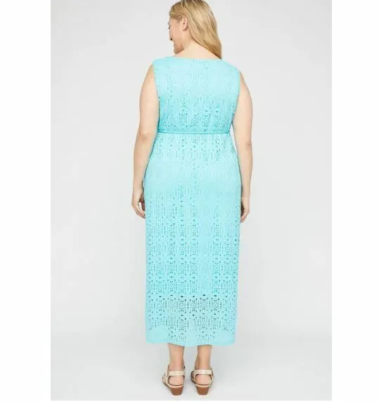 Catherines Plus Easter Aqua Spring Meadows Lace Maxi Dress 5X, 34/36W 2