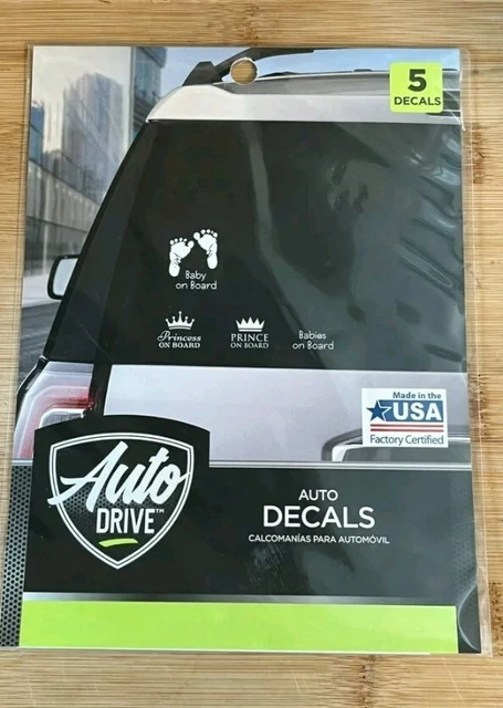 5 Pack *BRAND NEW* BABY ON BOARD Peel & Stick Window Decals PRINCE & PRINCESS