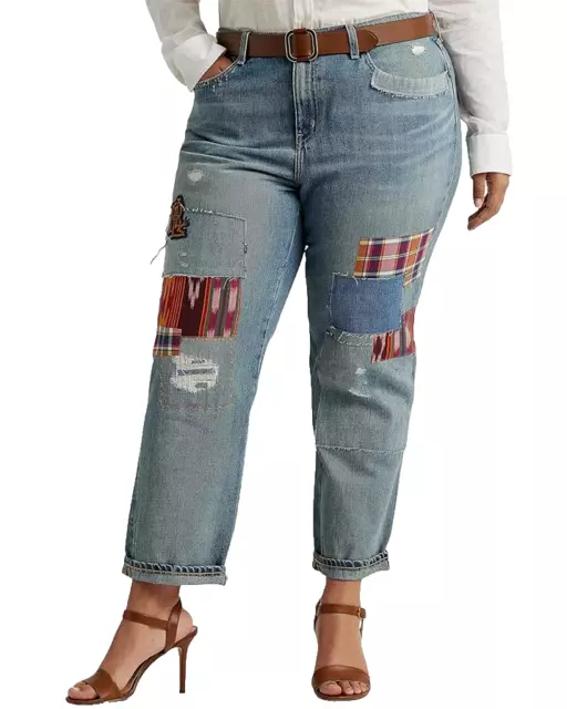 Size 20W - LAUREN - Ralph Lauren Jeans Womens Patchwork Relaxed Tapered $195 NEW