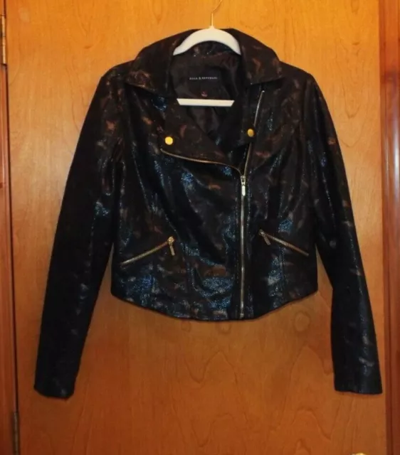 Rock & Republic Women's Motorcycle Jacket Black and Gold Shimmer. Size Medium