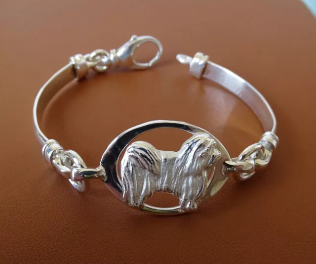 Small Sterling Silver Havanese Standing Study Soft Bangle Bracelet