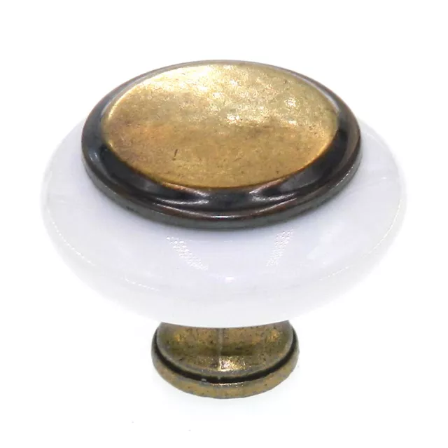Amerock Royal Burnished Brass White Center 1 1/4" Cabinet Knob Pull BP76246-WB