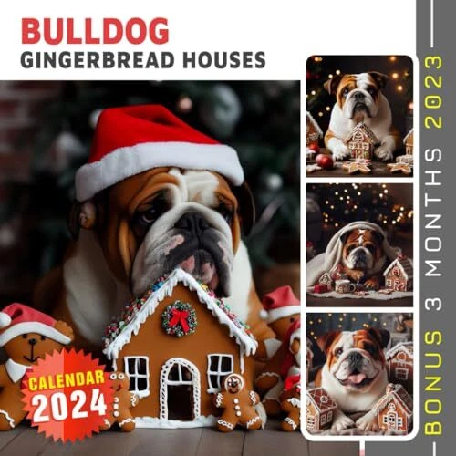 BULLDOG GINGERBREAD HOUSES Calendar 2024 Jan 2024 to Dec 2024 Bonus 3
