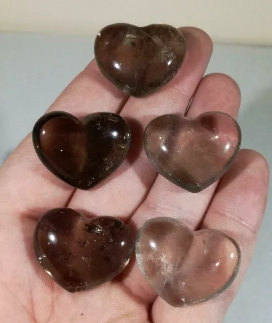 30mm Smoky Quartz Gemstone Puff Heart, Palmstone,  Crystal Healing