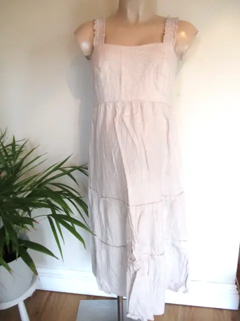 Seraphine Maternity Stone Stripe Tiered Linen Blend Summer Dress Size 8