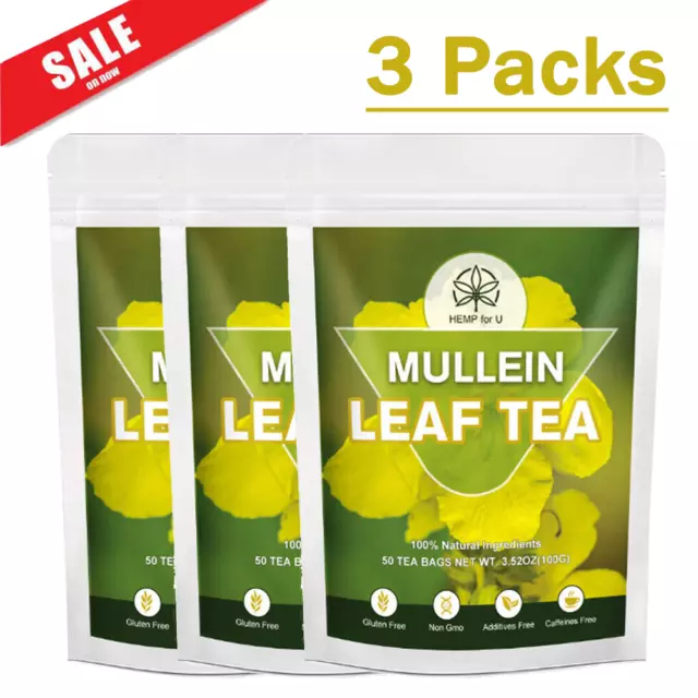 3 x 50 Bags Mullein Leaf Tea Bags - Lung Cleanse Detox Herbal Enhance Immunity