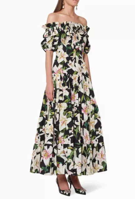 Dolce & Gabbana Black Lily Floral Print Off-the-Shoulder Maxi Dress 42/US 6
