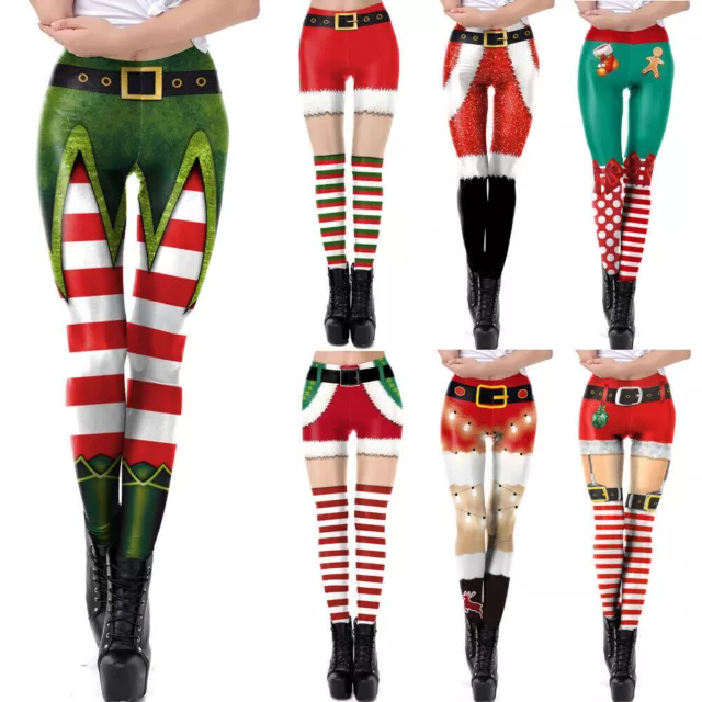 Womens High Waist Christmas Legging Novelty Print Stretch Xmas Print Pants Tight