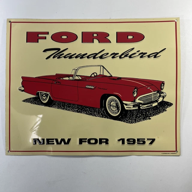 Vintage Desperate Sign Co. Ford Thunderbird Metal Sign, New for 1957 W/Case