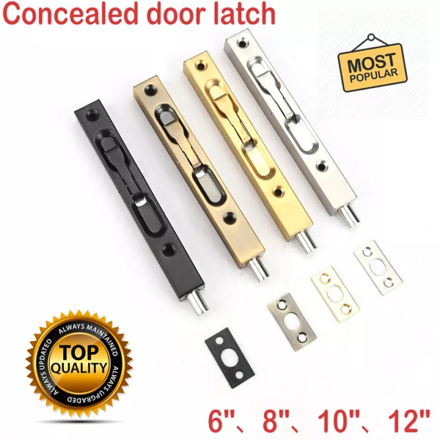 Home Safety Door Slide Bolt Lock Lever Action Flush Latch Stainless Steel 6"-12"