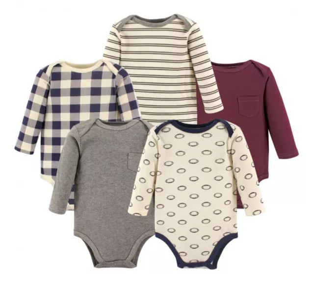 Hudson Baby Infant Boy Cotton Long-Sleeve Bodysuits 5pk, Boy Basic, 0-3 Months