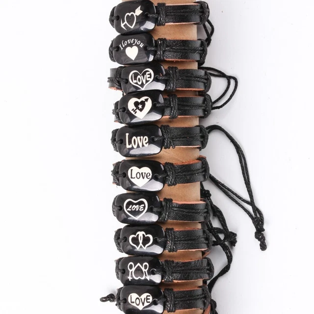 12pcs Wholesale Leather Bracelet Bangle Couple Love Heart Woman wristband gifts