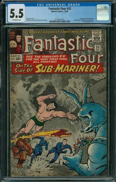 The Fantastic Four #33 Cgc 5.5 Fn- 0Ff White Pages 1964 1St App Attuma