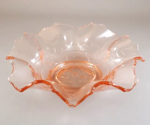 Dugan Apple Blossom Pink Depression Glass Crimped Bowl 6 3/4" Diameter Footed