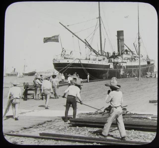 Glass Magic Lantern Slide VERA CRUZ HARBOUR C1910 HISTORIC PHOTO MEXICO