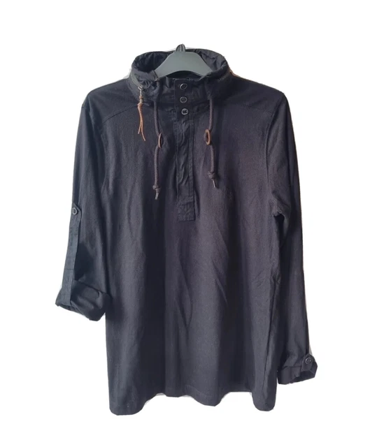 Ringspun Shirt Mens Large Black Long Sleeve Hooded TShirt Casual Trendy Zip