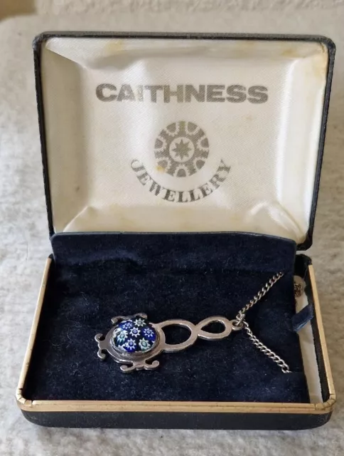 Scottish 1979 Caithness Glass Millefiori Silver Hallmarked Pendant With Chain