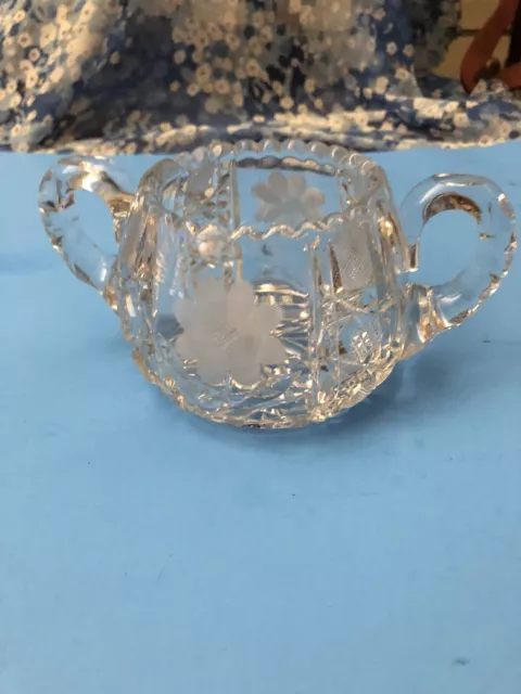 Vtg Bohemian Czech Hand Cut Lead Crystal Clear 2 Handles Candy Bowl