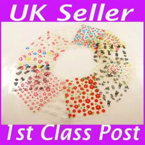 6x 3D Nail Art Tips Stickers False Nail Design Manicure Decals Gems Glitter Toe
