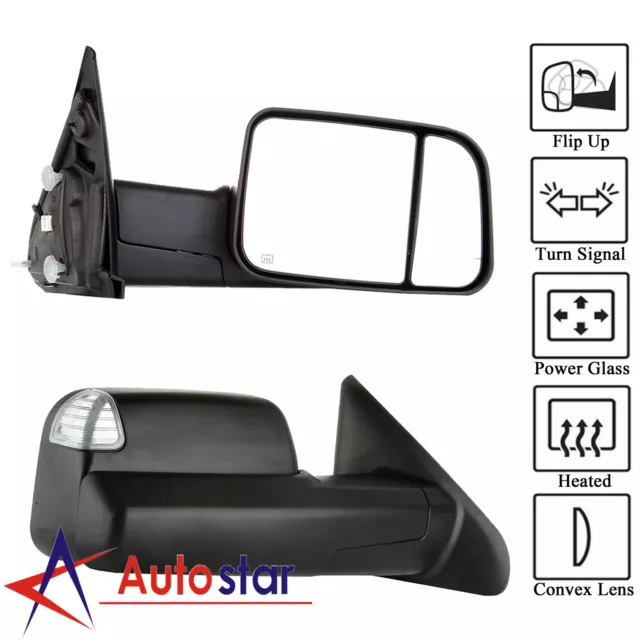 L/R Power Heated Telescoping Tow Mirror For Dodge Ram 98-01 1500/98-02 2500 3500