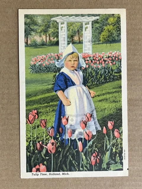 Postcard Holland Michigan Tulip Time Festival Dutch Child Flowers Vintage PC