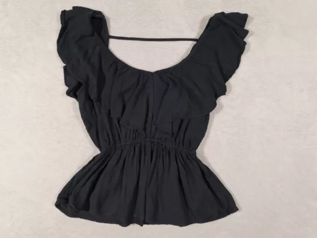 Abercrombie & Fitch Womens Black Off The Shoulder Peplum Blouse Ruffle Size XS