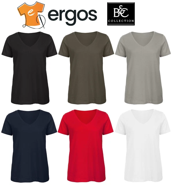 B&C T-Shirt Scollo a V 100% Cotone Sfiancata Donna Maglia Manica Corta BCTW045