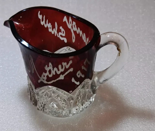 Ruby Red Flash Glass Souvenir Miniature Picture