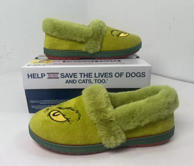 BOBS from Skechers Dr. Seuss Cozy Ginchmas “Grinch” Green Slippers - 8.5