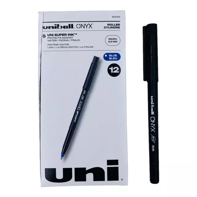 12 Pens Uniball ONYX Blue Ink Micro 0.5mm Rollerball Pen