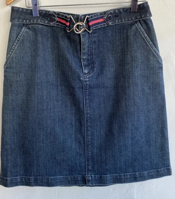 Talbots Stretch Denim Blue Jean Pencil Skirt Size 10 Attached Belt Pockets