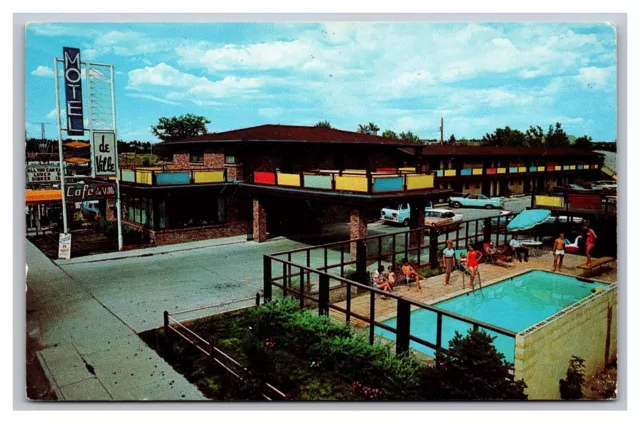 Colorado Springs CO Motel de Ville Swimming Pool Aerial View Chrome Postcard