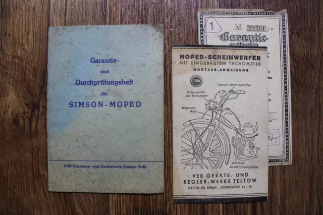 simson moped sr 2 garantie durchprüfungsheft 1961 grw scheinwerfer montage 1957