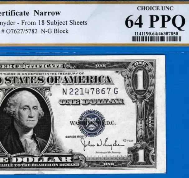 $1  1935D Silver Certificate Narrow Note FROM 18 SUBJEST SHEET Fr. 1613N PCGS 64