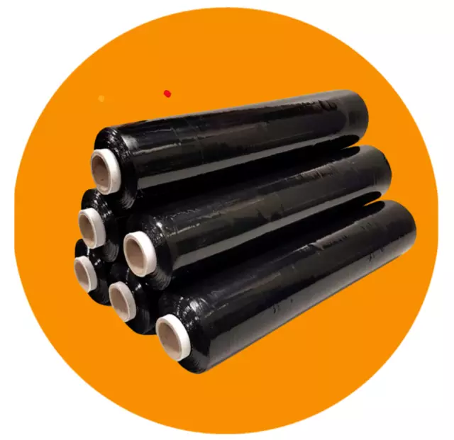 6 X Strong Rolls Black Pallet Stretch Shrink Wrap Parcel Packing Cling Film