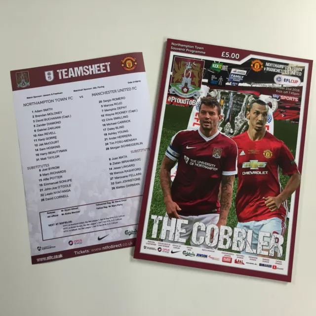 NORTHAMPTON TOWN vs MANCHESTER UNITED | OFFICIAL PROGRAMME & TEAMSHEET FREEPOST