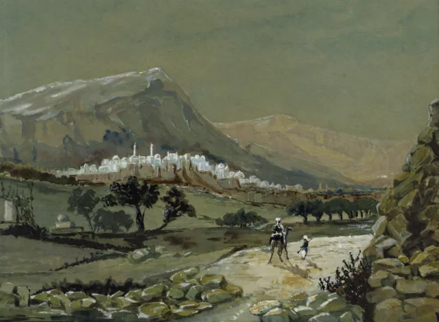 The Valley of Shechem, Southern Levant – early 20th-century gouache painting