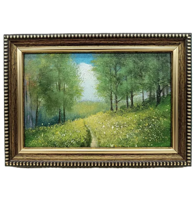 Summer nature Oil painting Original art Country Landscape Flower meadow 4 x 6 in