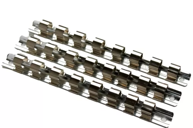 3x Aufsteckschiene 1/2" mit je 8 Clips 200mm Nusshalter Aufsteckleiste Nuss-Set