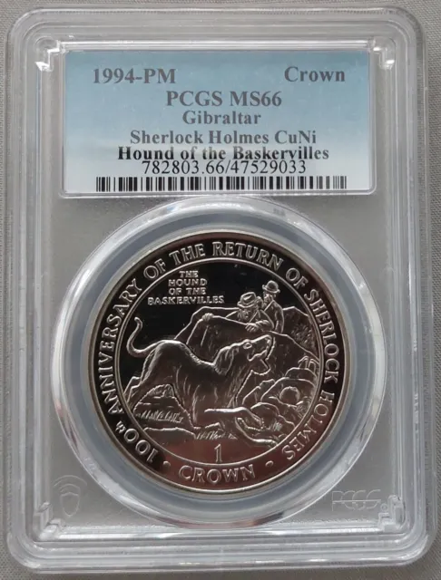 Gibraltar 1 Crown Unc Coin 1994 Km#290 Sherlock Holmes Baskervilles Pcgs Ms66