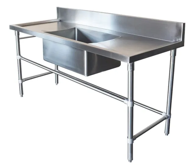 1800 x 600mm COMMERCIAL SINGLE RIGHT BOWL KITCHEN SINK STAINLESS STEEL BENCH E0
