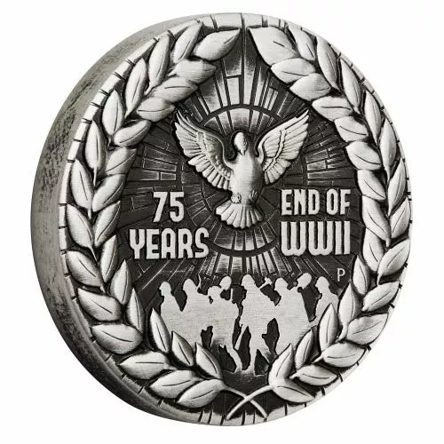 2020 $2 End of WWII 75th Anniversary 2oz Silver Antiqued Coin