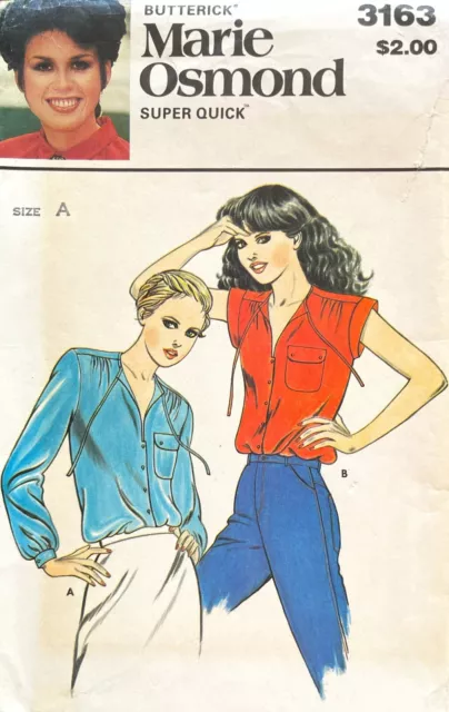 1970's Butterick Misses' Blouse Marie Osmond Pattern 3163 Size 8-12 UNCUT