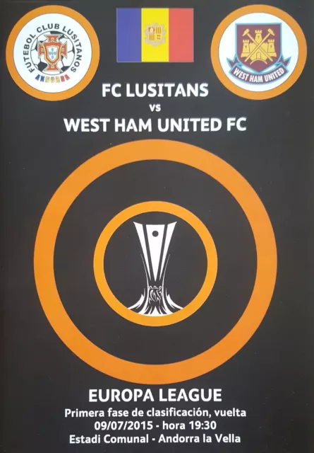 2015 FC LUSITANS v WEST HAM UNITED EUROPA LEAGUE PROGRAMME