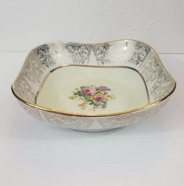 Syracuse China Square Bowl Flowers OPCO Warranted 22 Carat Gold 10P