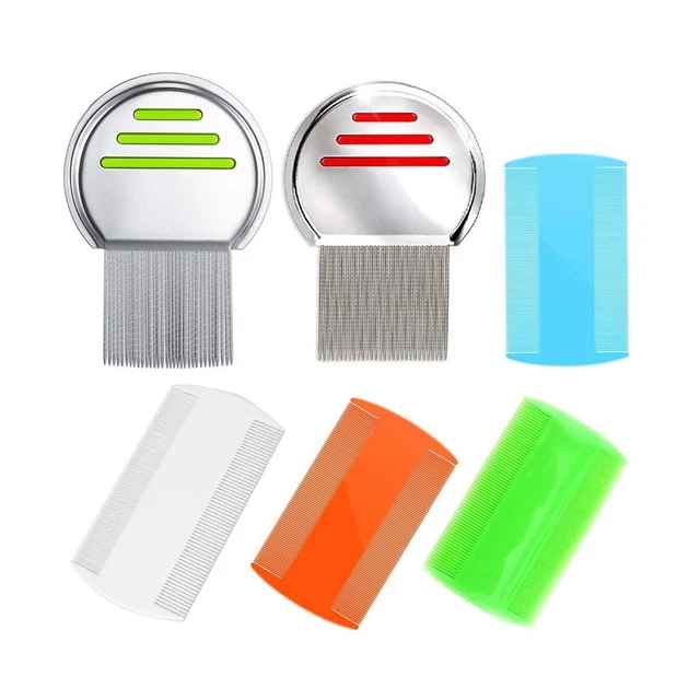 6 PCS Lice Combs, Hair Nit Comb Double Sided Comb Metal Teeth Comb Plastic Fi...