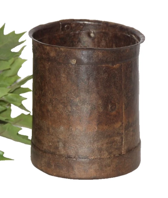 Mesure à Grain Antique En Fer Et Laiton - Inde Circa 1894, Rare, Pot/scoop 5x7.5 Pouces