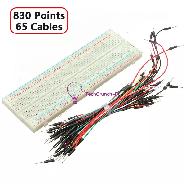 830 Tie Points Solderless PCB Breadboard MB102+65Pcs Jumper cable wires