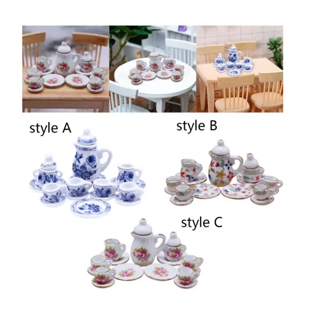 15Pcs Dollhouse Miniature Teapot Cup Tea Set Miniature Set Photography Props for