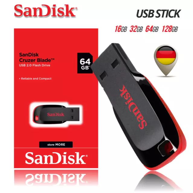 SanDisk Cruzer Blade USB Stick Flash Drive 16GB 32GB 64GB 128GB Speicher Stick